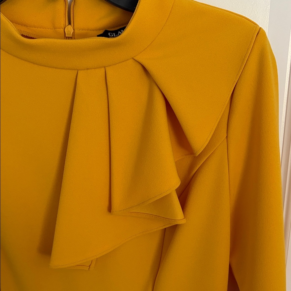 Glamour Mustard Yellow Midi Dress with Ruffle Detail